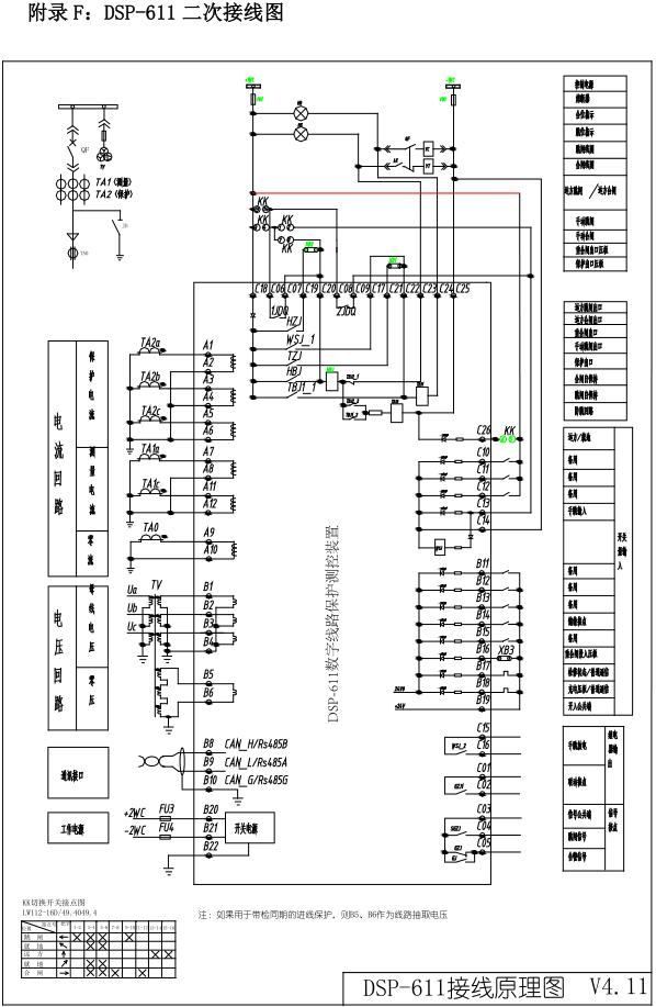 DSP-611系列數(shù)字線路保護(hù)測(cè)控裝置接線圖