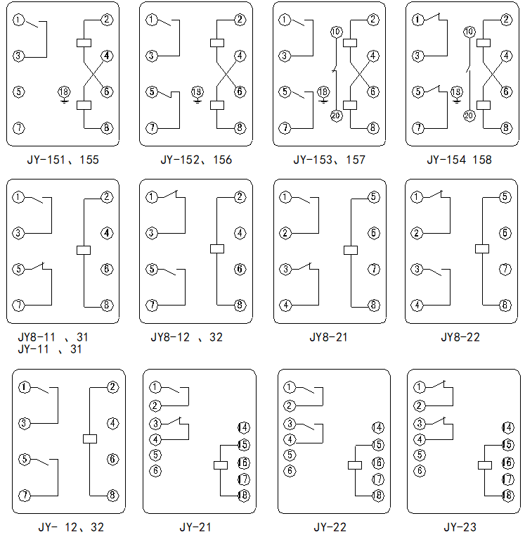 JY-8、10W、20W、30W、150系列電壓繼電器接線圖